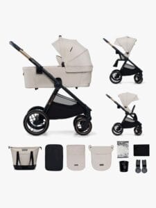 Kinderkraft NEA 2 yhdistelmävaunut Soft Beige vaunukopan ja istuinosan kanssa.