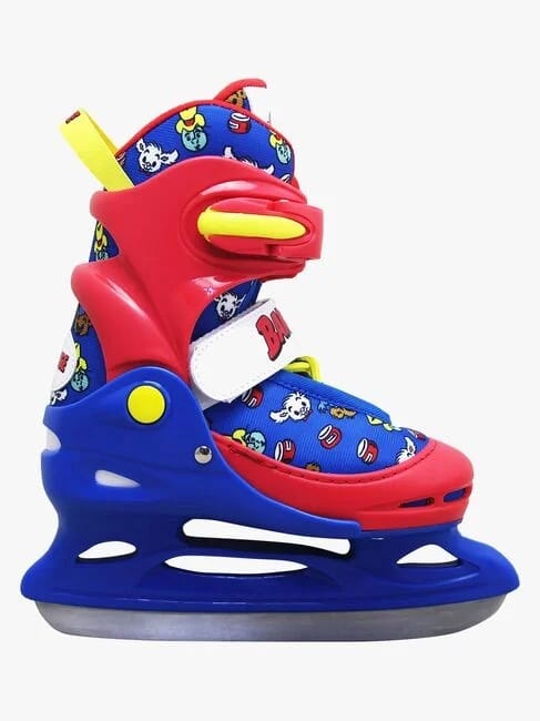 Bamse säädettävät lasten luistimet värikkäällä sininen–punainen muotoilulla ja tukevalla varrella.